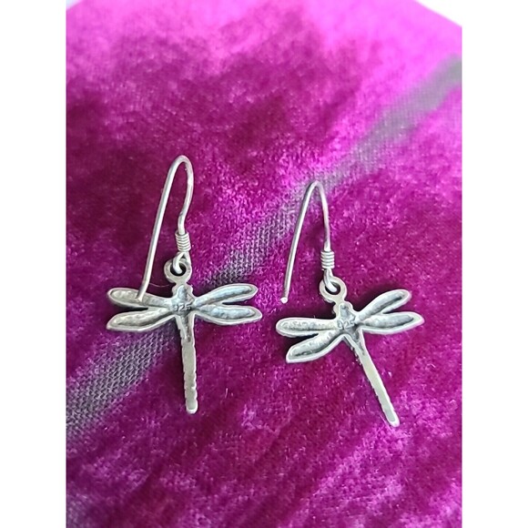 925 Dragonfly Dangling Pierced Earrings Vintage - Picture 4 of 10